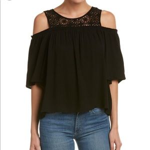 Black off the shoulder flowy top crochet detail
